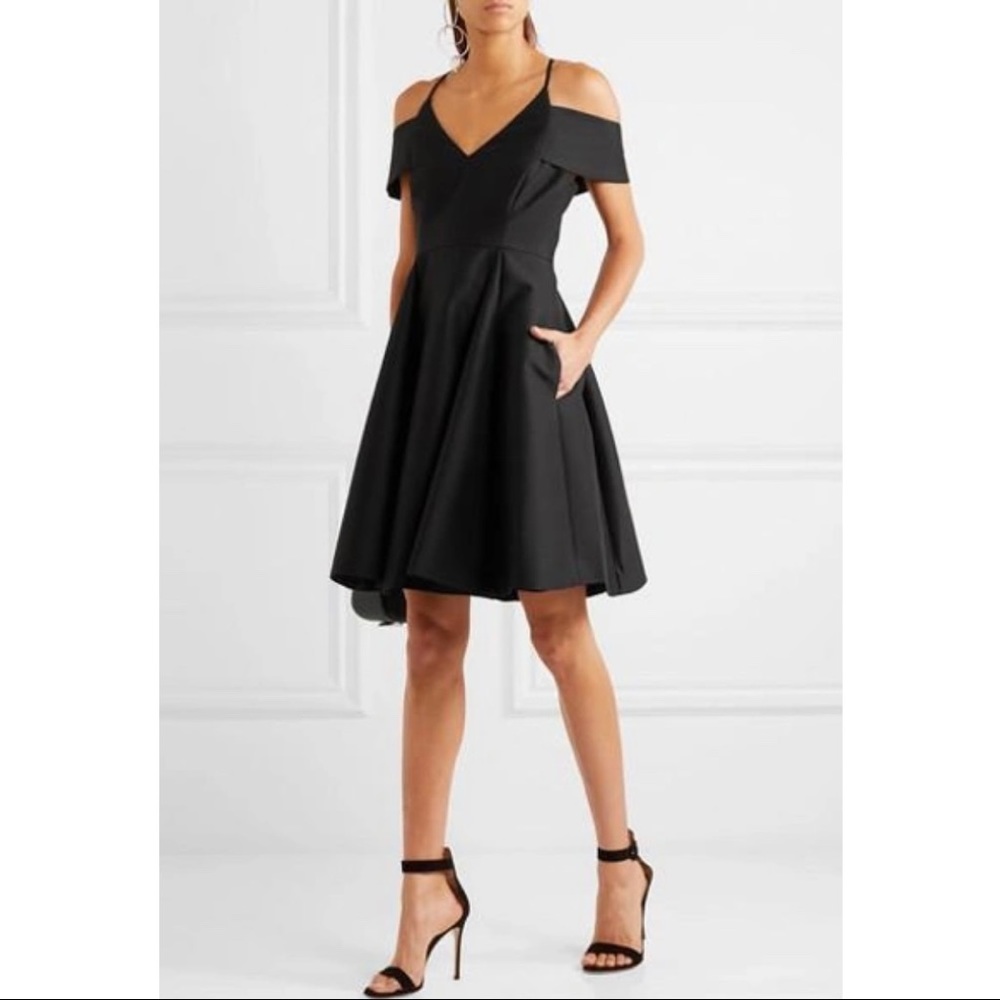 Halston Heritage Cold-shoulder Cotton Silk blend Mini Dress Black